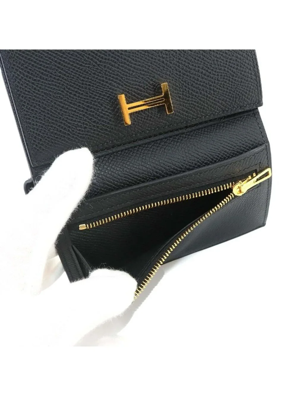 Hermes Bearn Combine Trifold Wallet Epsom Black